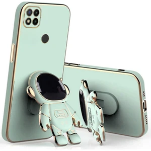 Xiaomi Redmi 9c Uyumlu Kılıf Standlı Astronot Silikon Kılıf Açık Yeşil