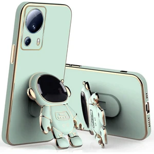 Xiaomi Mi 13 Lite Uyumlu Kılıf Standlı Astronot Silikon Kılıf Açık Yeşil