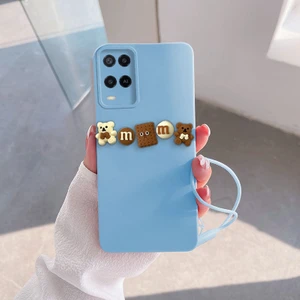 Oppo A54 Uyumlu Kılıf Love Bear Silikon Kılıf Kahverengi + Açık Mavi