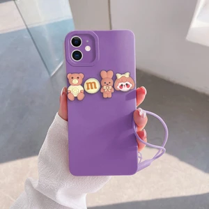 Apple iPhone 11 Uyumlu Kılıf Love Bear Silikon Kılıf Pembe+Lila