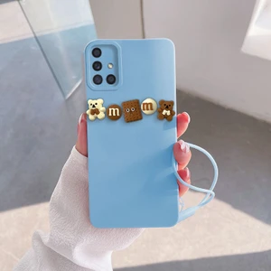 Samsung Galaxy A71 Uyumlu Kılıf Love Bear Silikon Kılıf Kahverengi + Açık Mavi