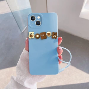 Apple iPhone 13 Uyumlu Kılıf Love Bear Silikon Kılıf Kahverengi + Açık Mavi