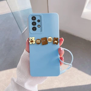 Samsung Galaxy A13 Uyumlu Kılıf Love Bear Silikon Kılıf Kahverengi + Açık Mavi