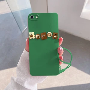 Apple iPhone Se 2022 Uyumlu Kılıf Love Bear Silikon Kılıf Kahverengi + Yeşil