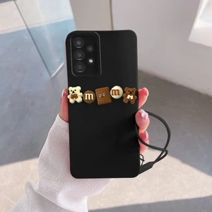 Samsung Galaxy A13 Uyumlu Kılıf Love Bear Silikon Kılıf Siyah + Kahverengi