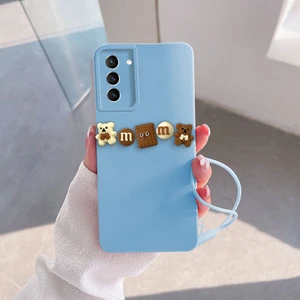 Samsung Galaxy S22 Uyumlu Kılıf Love Bear Silikon Kılıf Kahverengi + Açık Mavi