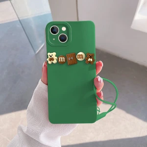 Apple iPhone 15 Plus Uyumlu Kılıf Love Bear Silikon Kılıf Kahverengi + Yeşil