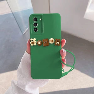 Samsung Galaxy S21 Fe 5g Uyumlu Kılıf Love Bear Silikon Kılıf Kahverengi + Yeşil
