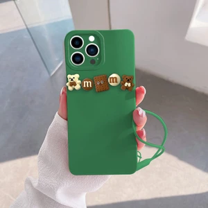 Apple iPhone 15 Pro Max Uyumlu Kılıf Love Bear Silikon Kılıf Kahverengi + Yeşil