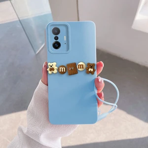 Xiaomi Mi 11T Uyumlu Kılıf Love Bear Silikon Kılıf Kahverengi + Açık Mavi