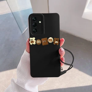 Samsung Galaxy A34 5g Uyumlu Kılıf Love Bear Silikon Kılıf Siyah + Kahverengi