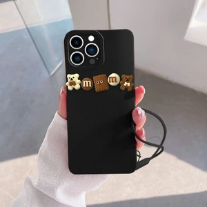 Apple iPhone 15 Pro Uyumlu Kılıf Love Bear Silikon Kılıf Siyah + Kahverengi