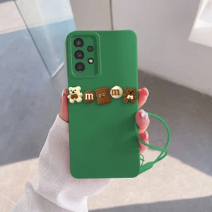 Samsung Galaxy A72 5g Uyumlu Kılıf Love Bear Silikon Kılıf Kahverengi + Yeşil