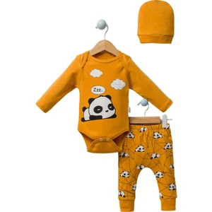 Uykucu Panda Desenli Uzun Kollu 3 Lü Bebek Body Takım
