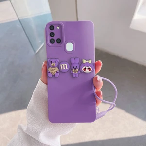 Samsung Galaxy A21S Uyumlu Kılıf Love Bear Silikon Kılıf Lila