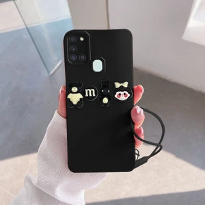Samsung Galaxy A21S Uyumlu Kılıf Love Bear Silikon Kılıf Siyah