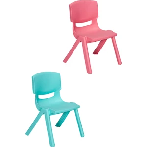 2 Adet Kreş Anaokulu Çocuk Sandalyesi Sert Plastik- Turkuaz/pembe
