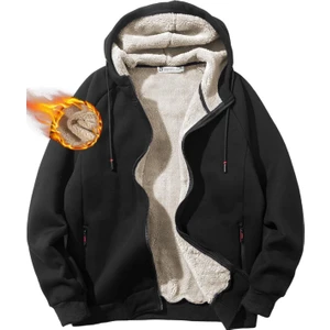 Ghassy Co. Erkek Ultra Termal Sherpa Astarlı Kapüşonlu Fermuarlı Cepli Kışlık Sweatshirt