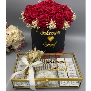 Afyon Çiçekçilik Yapay Gül Isteme Çiçeği ve Isimli Söz Çikolatası Seti