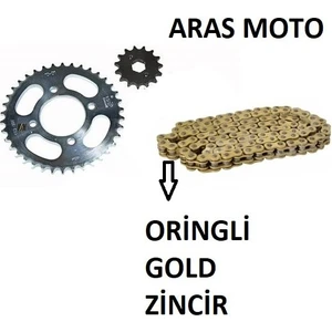 Super Moto Aras Moto Bajaj Discover 125 St Oringli Zincir Dişli Seti Kaliteli (Gold Zincir) Arasmoto
