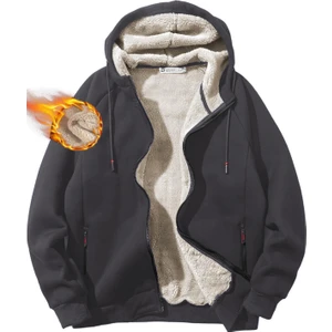 Ghassy Co. Erkek Ultra Termal Sherpa Astarlı Kapüşonlu Fermuarlı Cepli Kışlık Sweatshirt