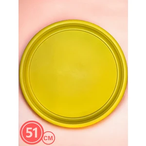 Kitchen Trend Tekli 51 cm Sarı Metal Yuvarlak Çay, Kahve, Pasta, Servis Tepsisi Dekoratif Sunum Tepsisi
