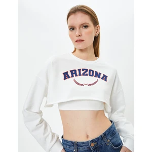 Crop Sweatshirt Baskılı Bisiklet Yaka Uzun Kollu