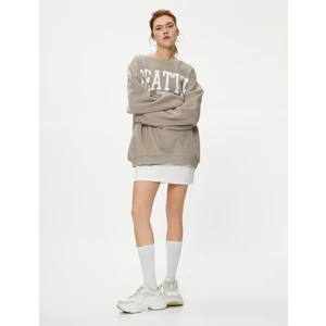 Kolej Sweatshirt Rahat Kalıp Baskılı Uzun Kollu Bisiklet Yaka