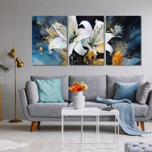 3 lü Kanvas Duvar Tablosu Seti Turuncu Beyaz Zambak