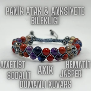 Yıldız Doğal Taş Panikatak & Anksiyete Doğal Taş Bileklik Sodalit Ametist Dumanlı Kuvars Akik Jasper Hematit