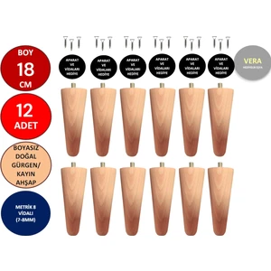 Vera Hediyelik Eşya 12'li 18 cm Ahşap Konik Ayak Koltuk Ayağı Baza Ayağı Mobilya Ayağı Dolap Ayağı 3301000000731