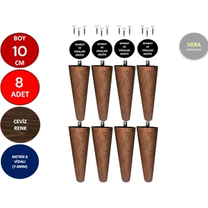 Vera Hediyelik Eşya 8'li 10 cm Ceviz Ahşap Konik Ayak Koltuk Ayağı Baza Ayağı Mobilya Ayağı Dolap Ayağı 3301000000749