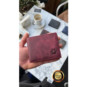 Texas Vintage Bordo Hakiki Deri Kişiye Özel Erkek Cüzdanı(KULLANIŞLI MODEL)