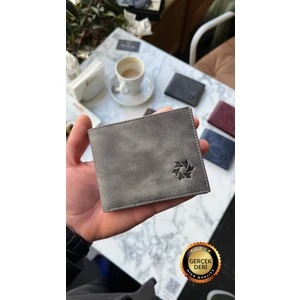 Texas Vintage Gri Hakiki Deri Kişiye Özel İsim Baskılı Erkek Cüzdanı(KULLANIŞLI MODEL)