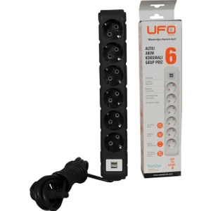 Ufo Yüksek Akım Koruyuculu 1,5 Metre 6'lı ve USB Li Grup Priz 3500W
