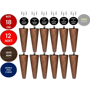 Vera Hediyelik Eşya 12'li 18 cm Ceviz Ahşap Konik Ayak Koltuk Ayağı Baza Ayağı Mobilya Ayağı Dolap Ayağı 3301000000759