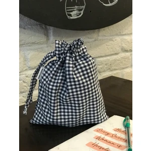 Sumicorn Design Lacivert Pötikareli Çevre Dostu Bez Keten Büzgülü İpli Düzenleyici Kese, Makyaj Çantası