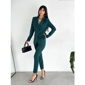 Koyu Yeşil Kruvaze Blazer Ceket Havuç Pantolon Takım Elbise