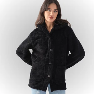 Kadın  Dik Yaka Düğmeli Peluş Hırka