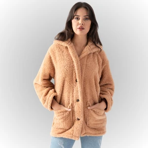 Kadın Dik Yaka Düğmeli Peluş Hırka