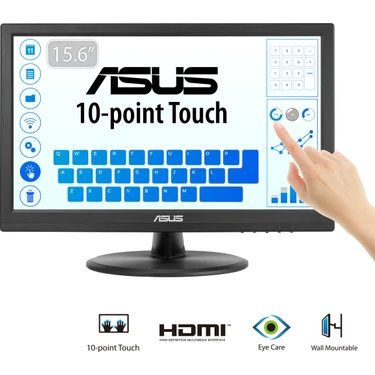 Asus VT168HR 15,6 LED 1366X768 10MS HDMI VGA Vesa 3yıl 10 Parmak Dokunmatık,