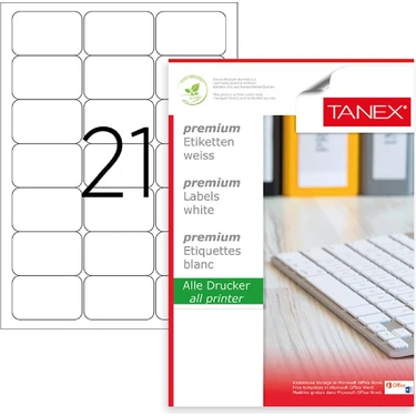 Tanex 100 Adet 63,5x38,1 mm Lazer Etiket Beyaz Renk ile Ofis Fiyatı