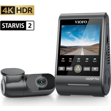 Viofo A229 Pro 4K+2k Wi-Fi Gps'li 2 Kameralı Ön+Arka Araç Kamerası HDR 140° Görüş Açısı Sony