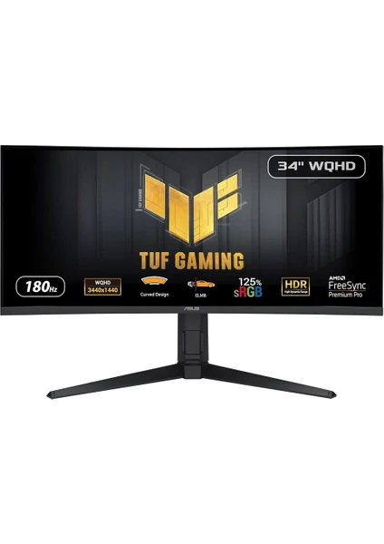 ASUS TUF GAMING VG34VQL3A 34 HDR VA KAVISLI FREESYNC 3440x1440 1MS 180HZ DP HDMI USB MM VESA 3YIL EYECARE YUKSEKLIK AYARI %125 Srgb Monitör