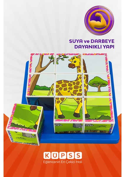 Safari Hayvanları 3D Küp Puzzle - 9 Küp 6 Yapboz