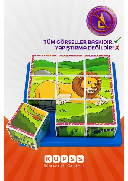 Safari Hayvanları 3D Küp Puzzle - 9 Küp 6 Yapboz