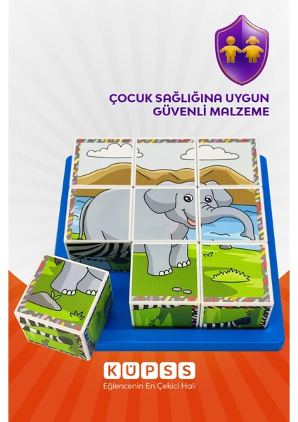 Safari Hayvanları 3D Küp Puzzle - 9 Küp 6 Yapboz