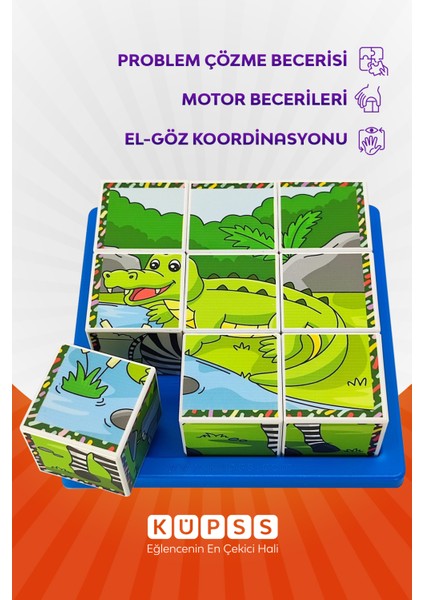 Safari Hayvanları 3D Küp Puzzle - 9 Küp 6 Yapboz