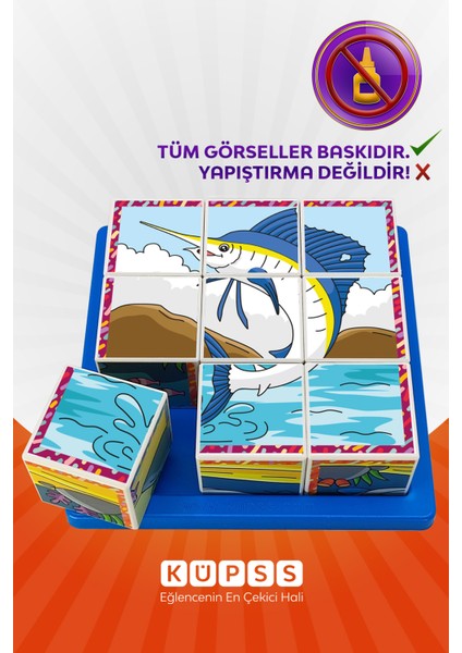 Deniz Hayvanları Yapboz - 9 Küp 6 Puzzle