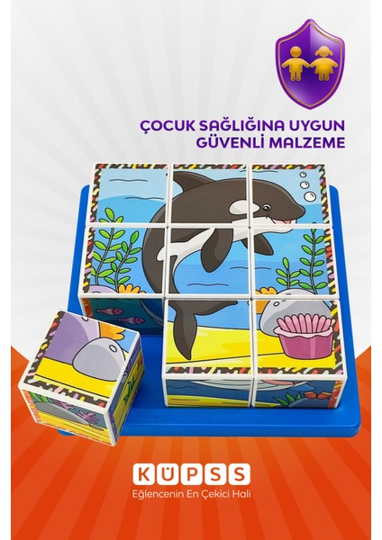 Deniz Hayvanları Yapboz - 9 Küp 6 Puzzle